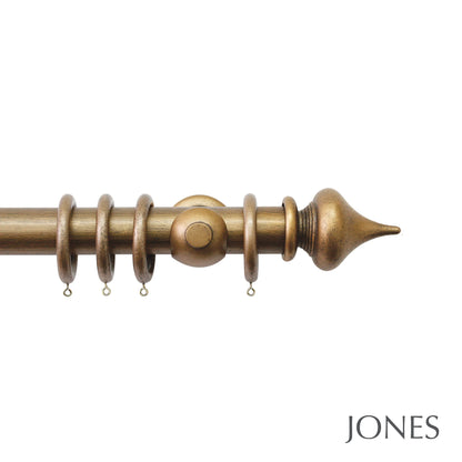 Jones Florentine Minaret 48mm Wooden Curtain Pole - Antique Gold