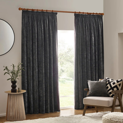 Yard Heavy Chenille Blackout Pencil Pleat Curtains - Charcoal