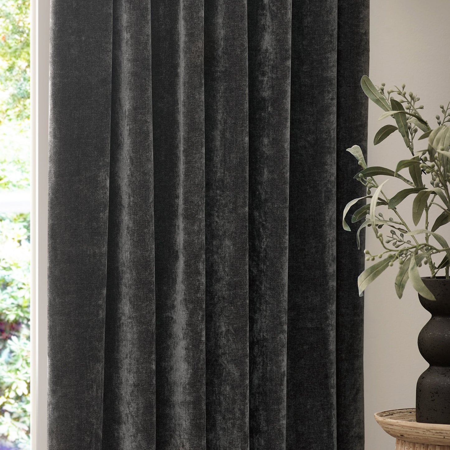 Yard Heavy Chenille Blackout Pencil Pleat Curtains - Charcoal