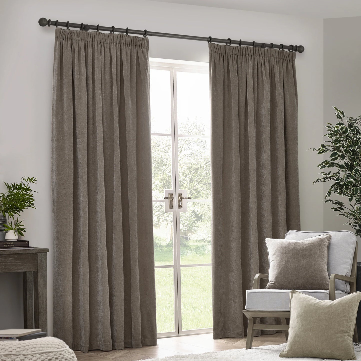 Yard Heavy Chenille Blackout Pencil Pleat Curtains - Greige