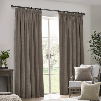 Yard Heavy Chenille Blackout Pencil Pleat Curtains - Greige