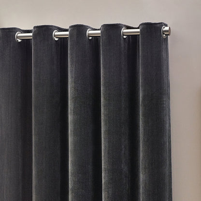 Yard Heavy Chenille Blackout Eyelet Curtains - Charcoal