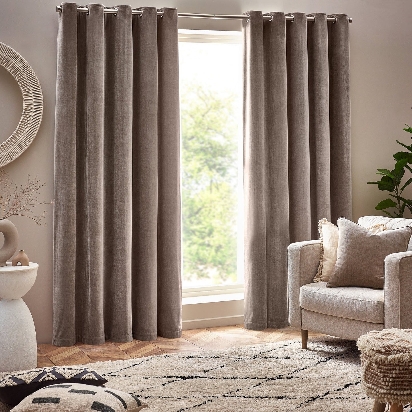 Yard Heavy Chenille Blackout Eyelet Curtains - Greige