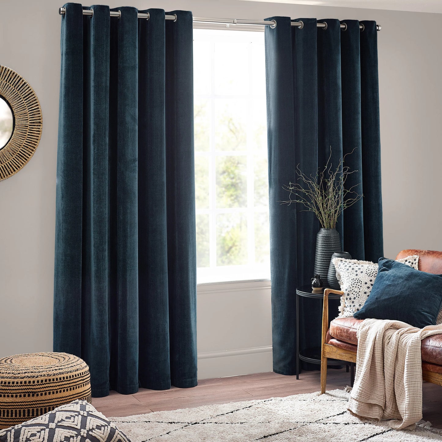 Yard Heavy Chenille Blackout Eyelet Curtains - Navy