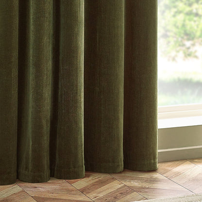 Yard Heavy Chenille Blackout Eyelet Curtains - Olive
