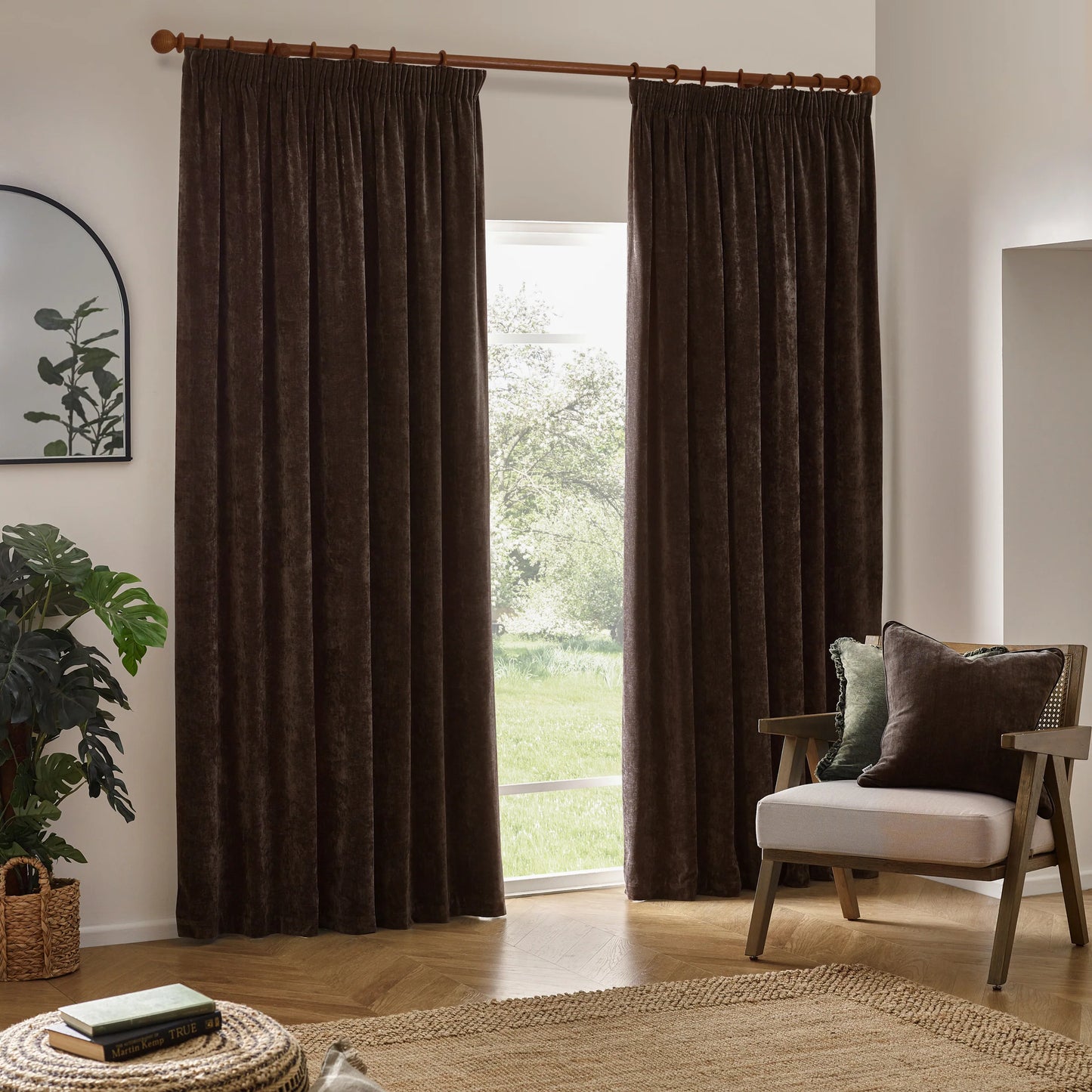 Yard Heavy Chenille Pencil Pleat Curtains - Brown