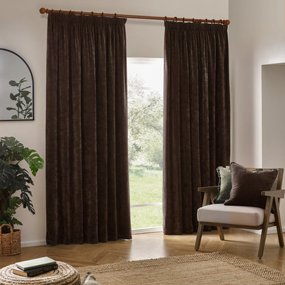 Yard Heavy Chenille Pencil Pleat Curtains - Brown