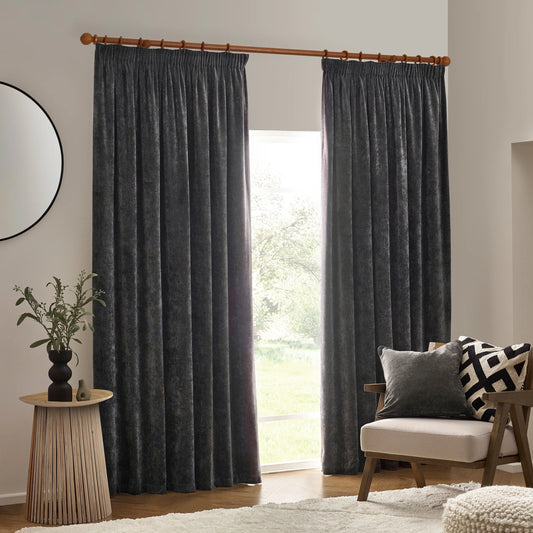 Yard Heavy Chenille Pencil Pleat Curtains - Charcoal