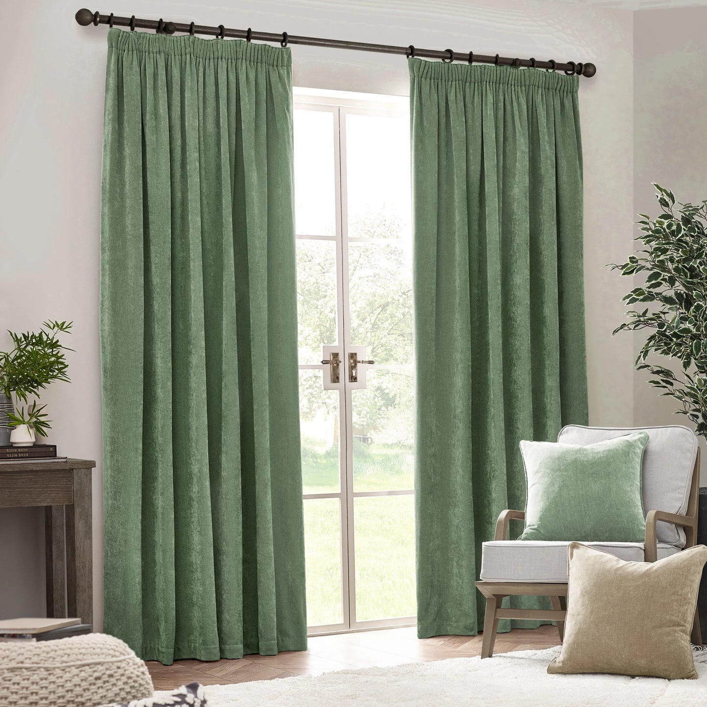 Yard Heavy Chenille Pencil Pleat Curtains - Eucalyptus
