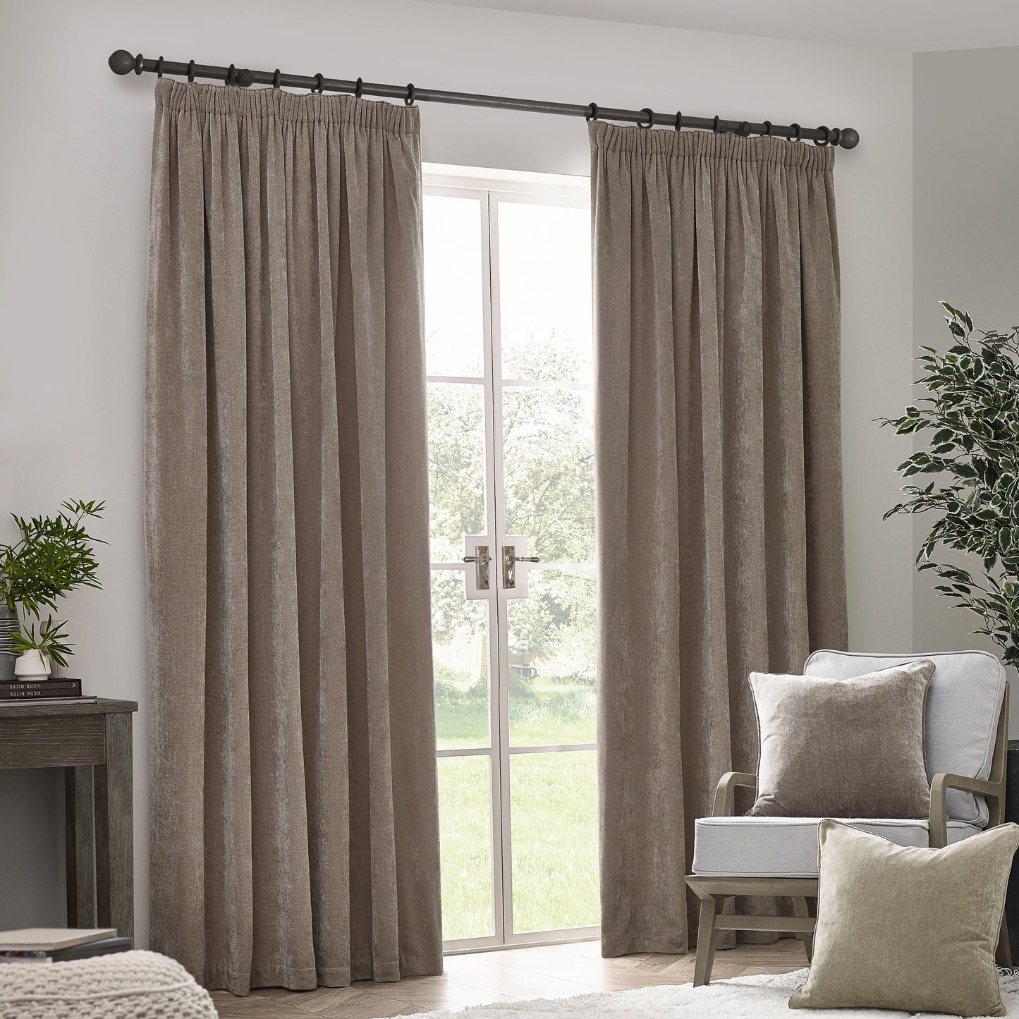 Yard Heavy Chenille Pencil Pleat Curtains - Greige