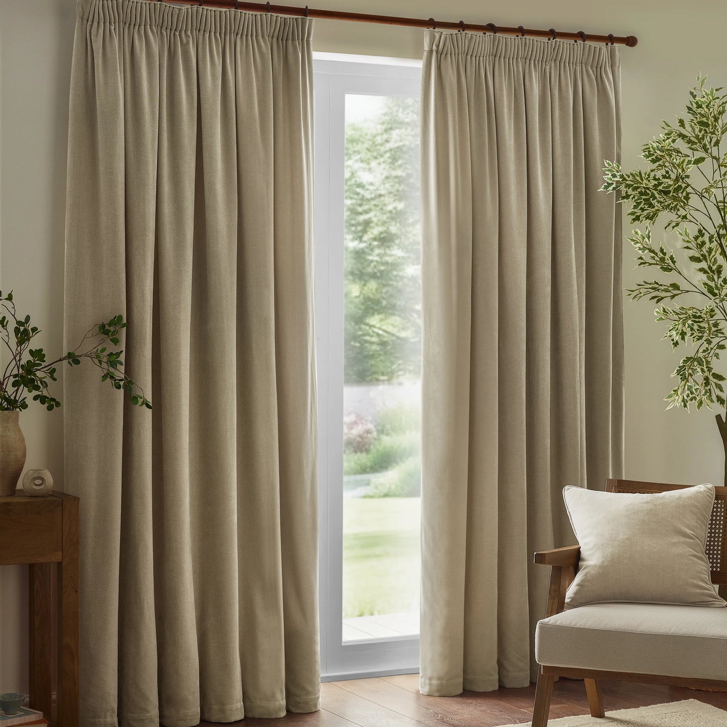 Yard Heavy Chenille Pencil Pleat Curtains - Linen