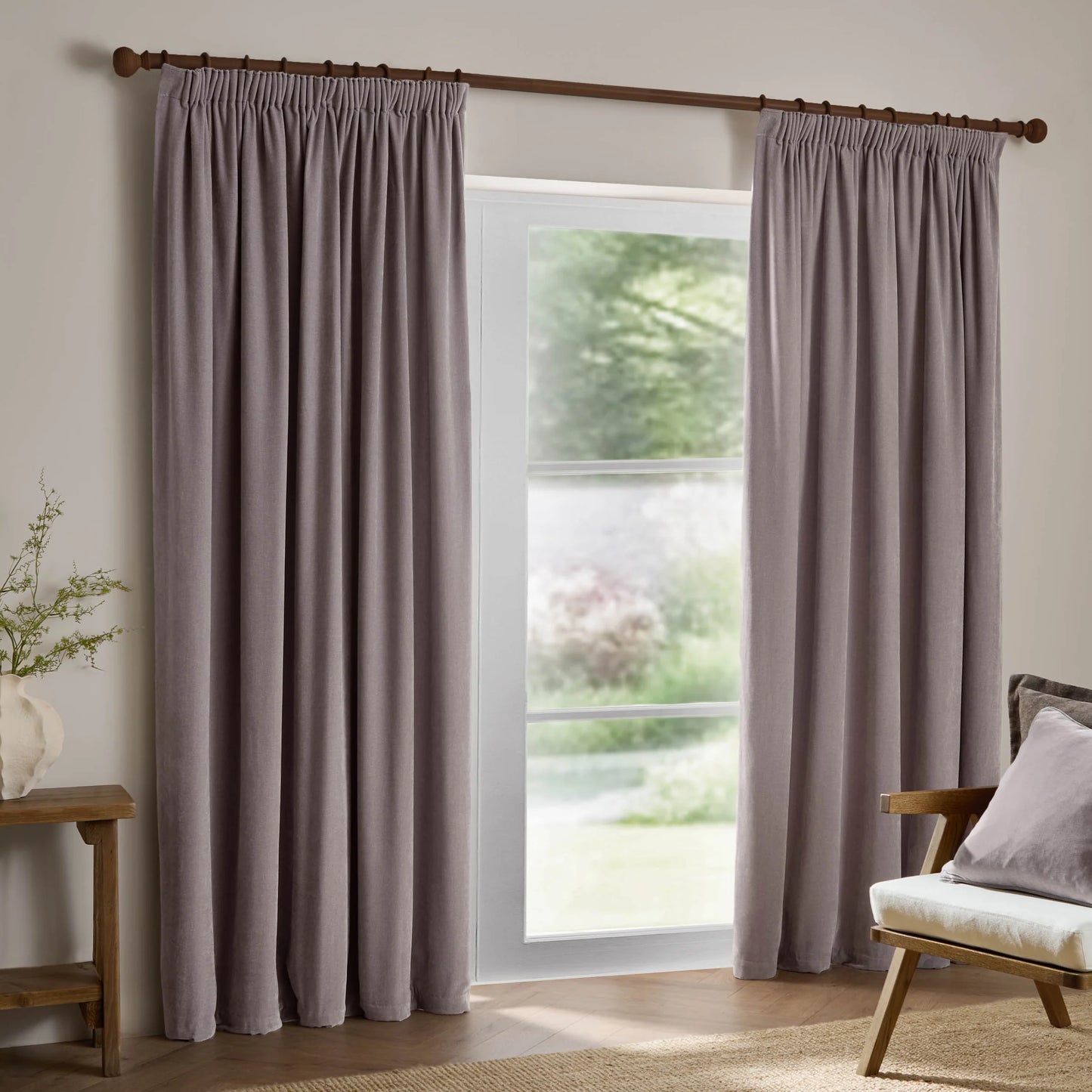 Yard Heavy Chenille Pencil Pleat Curtains - Mauve