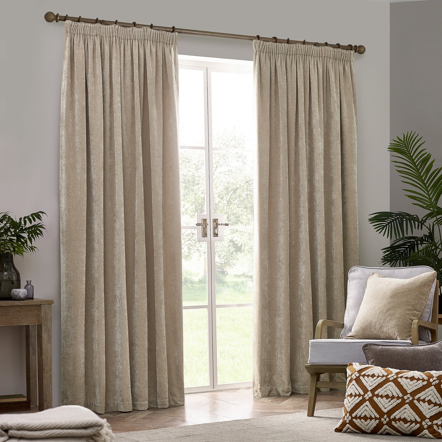 Yard Heavy Chenille Pencil Pleat Curtains - Natural