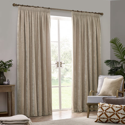 Yard Heavy Chenille Pencil Pleat Curtains - Natural