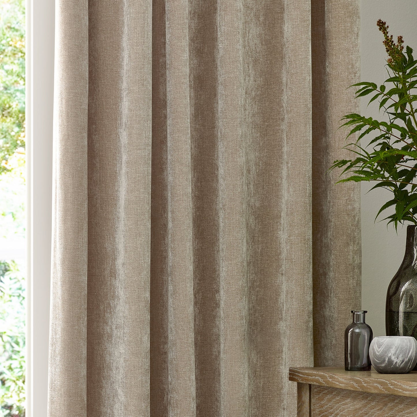 Yard Heavy Chenille Pencil Pleat Curtains - Natural