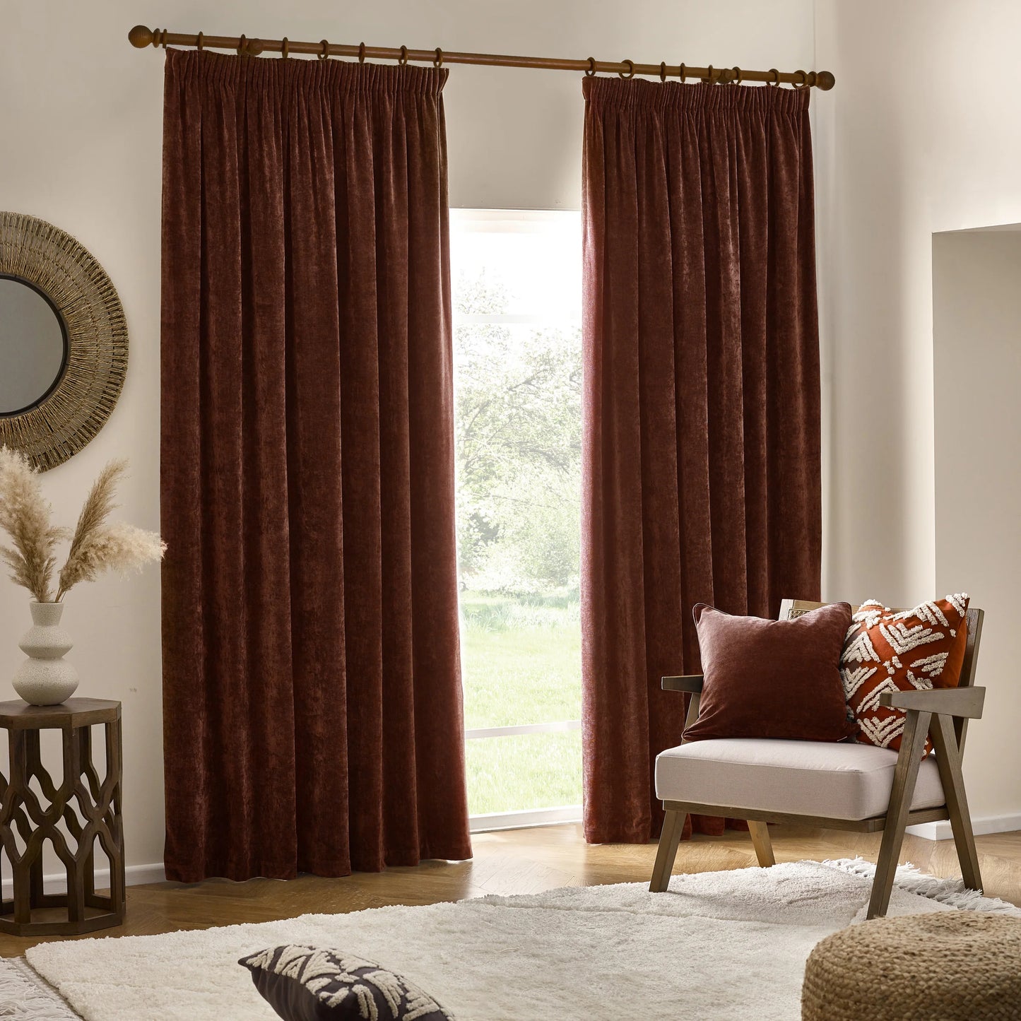 Yard Heavy Chenille Pencil Pleat Curtains - Nutmeg