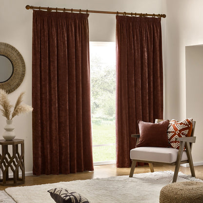 Yard Heavy Chenille Pencil Pleat Curtains - Nutmeg