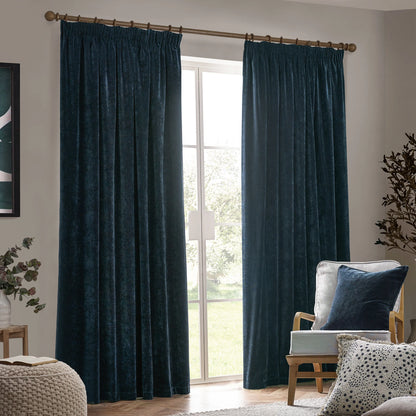 Yard Heavy Chenille Pencil Pleat Curtains - Navy