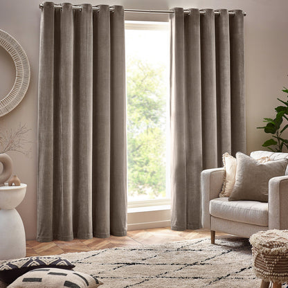 Yard Heavy Chenille Eyelet Curtains - Greige