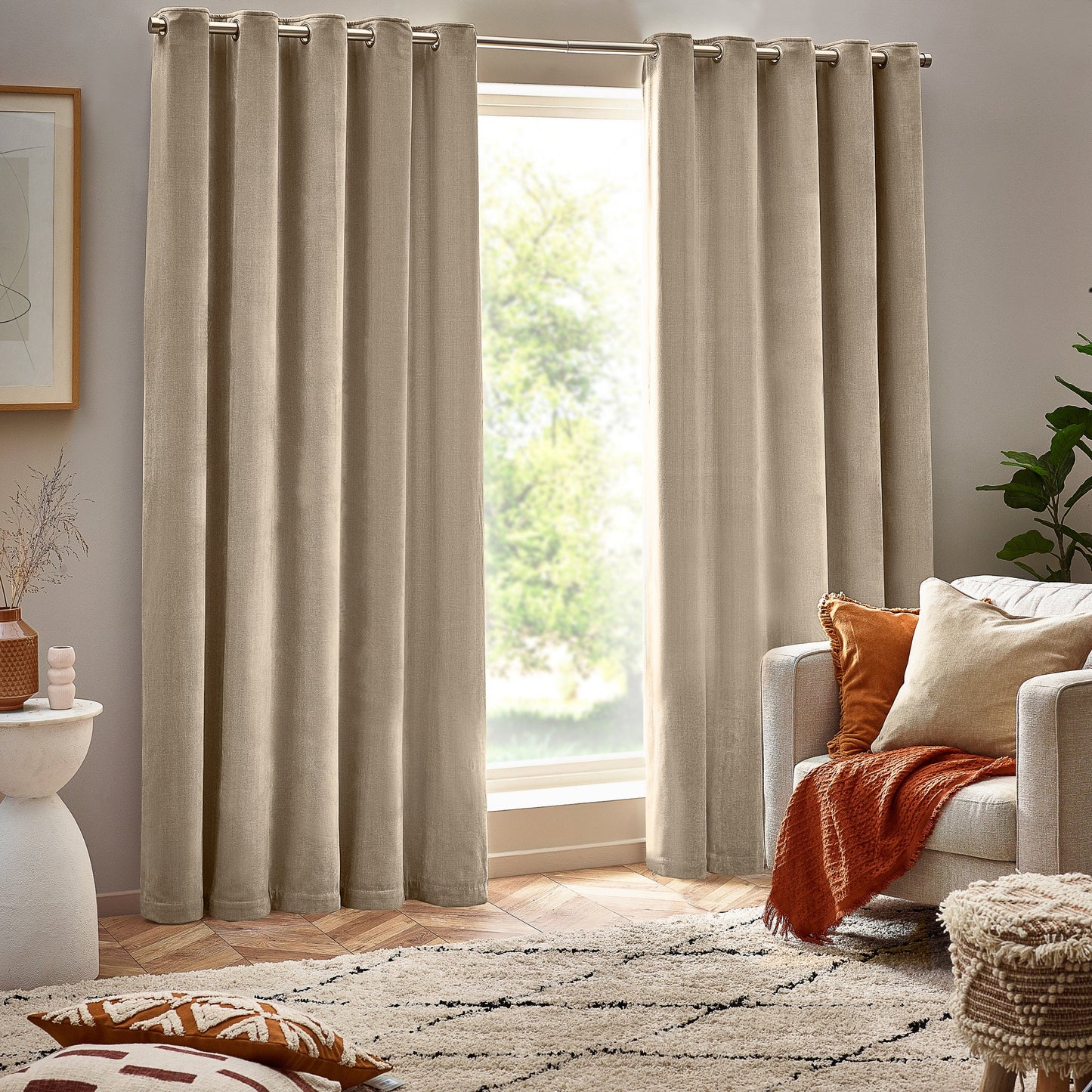 Yard Heavy Chenille Eyelet Curtains - Natural