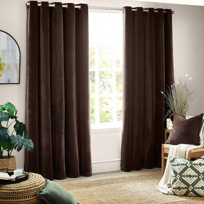 Yard Heavy Chenille Eyelet Curtains - Brown
