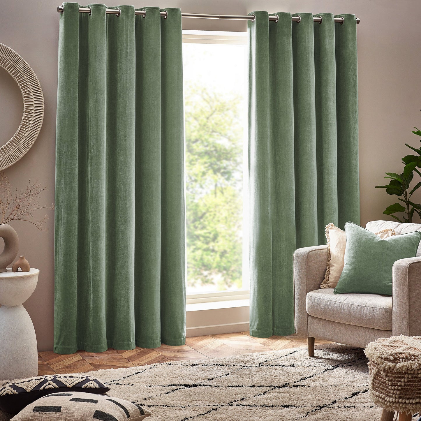Yard Heavy Chenille Eyelet Curtains - Eucalyptus