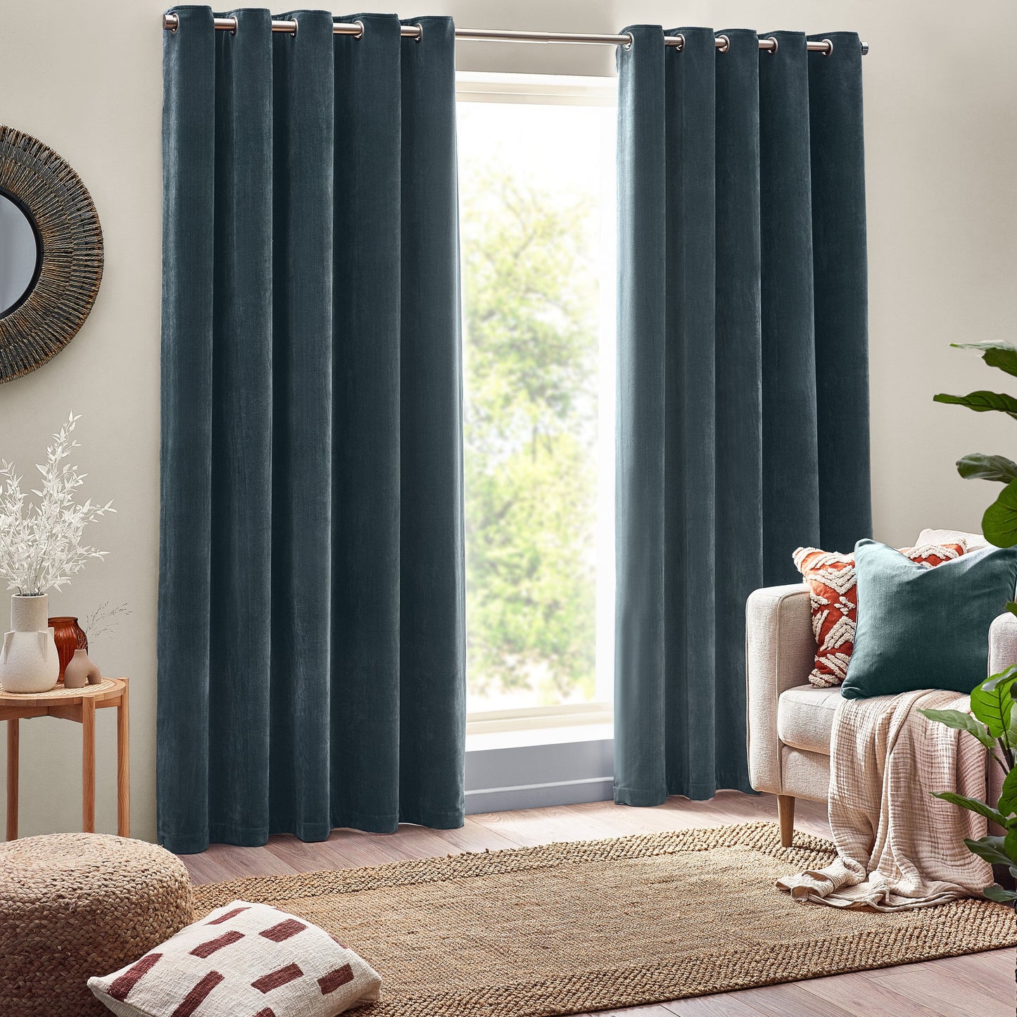Yard Heavy Chenille Eyelet Curtains - Marine