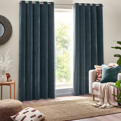 Yard Heavy Chenille Eyelet Curtains - Marine