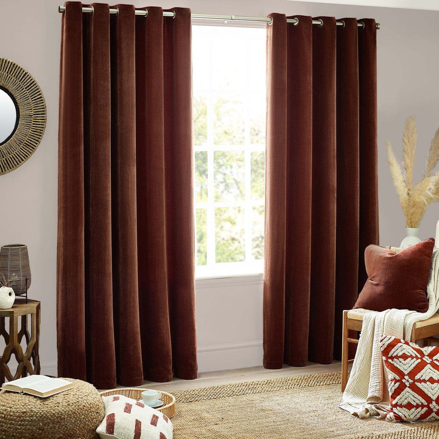 Yard Heavy Chenille Eyelet Curtains - Nutmeg
