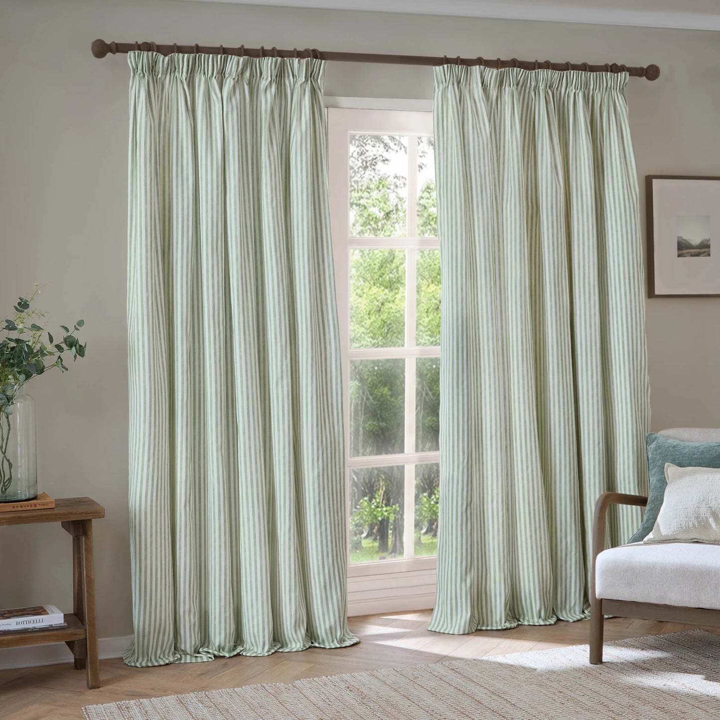 Yard Hebden Stripe Pencil Pleat Curtains - Eucalyptus