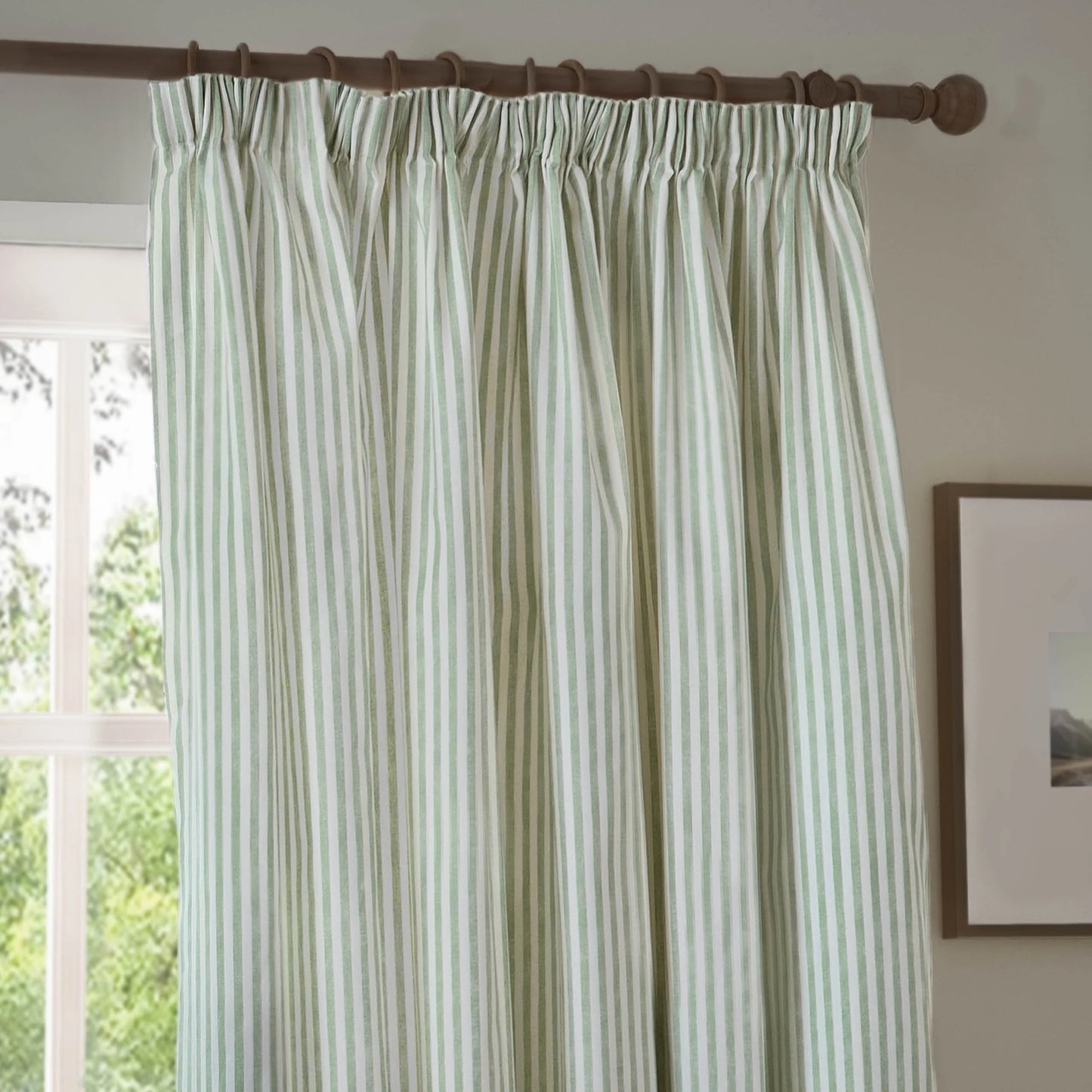 Yard Hebden Stripe Pencil Pleat Curtains - Eucalyptus