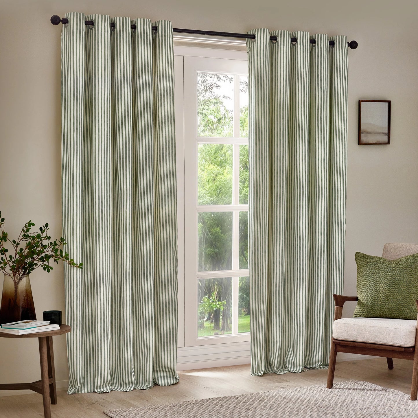 Yard Hebden Stripe Eyelet Curtains - Forest Green