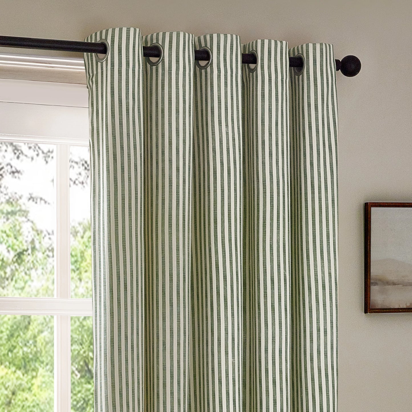 Yard Hebden Stripe Eyelet Curtains - Forest Green