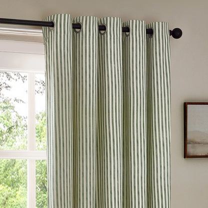 Yard Hebden Stripe Eyelet Curtains - Forest Green