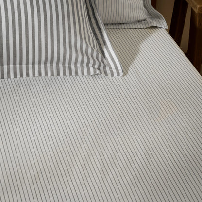 Yard Hebden Narrow Stripe Fitted Sheet - Grey