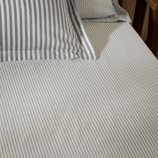 Yard Hebden Narrow Stripe Fitted Sheet - Grey