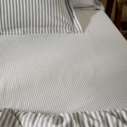 Yard Hebden Narrow Stripe Fitted Sheet - Grey