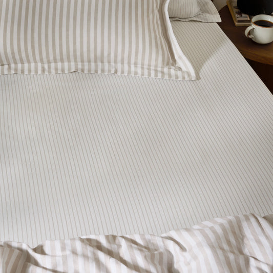 Yard Hebden Narrow Stripe Fitted Sheet - Natural