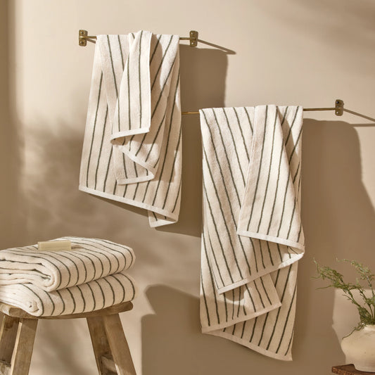 Yard Hebden Narrow Stripe Bath Towels - Olive