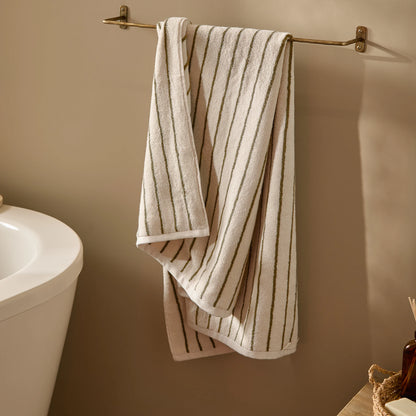 Yard Hebden Narrow Stripe Bath Towels - Olive