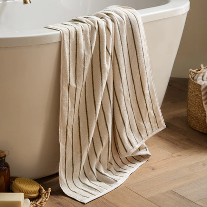 Yard Hebden Narrow Stripe Bath Towels - Olive