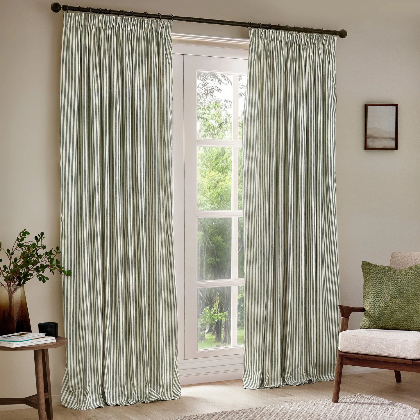 Yard Hebden Stripe Pencil Pleat Curtains - Forest Green