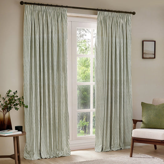 Yard Hebden Stripe Pencil Pleat Curtains - Forest Green