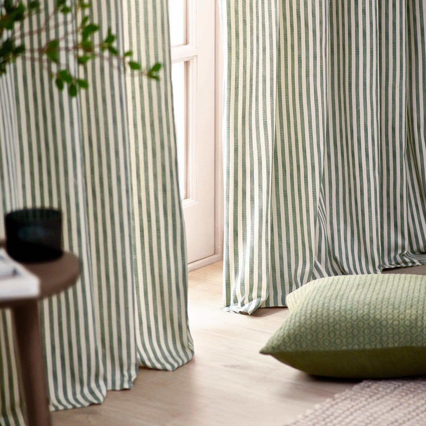 Yard Hebden Stripe Pencil Pleat Curtains - Forest Green