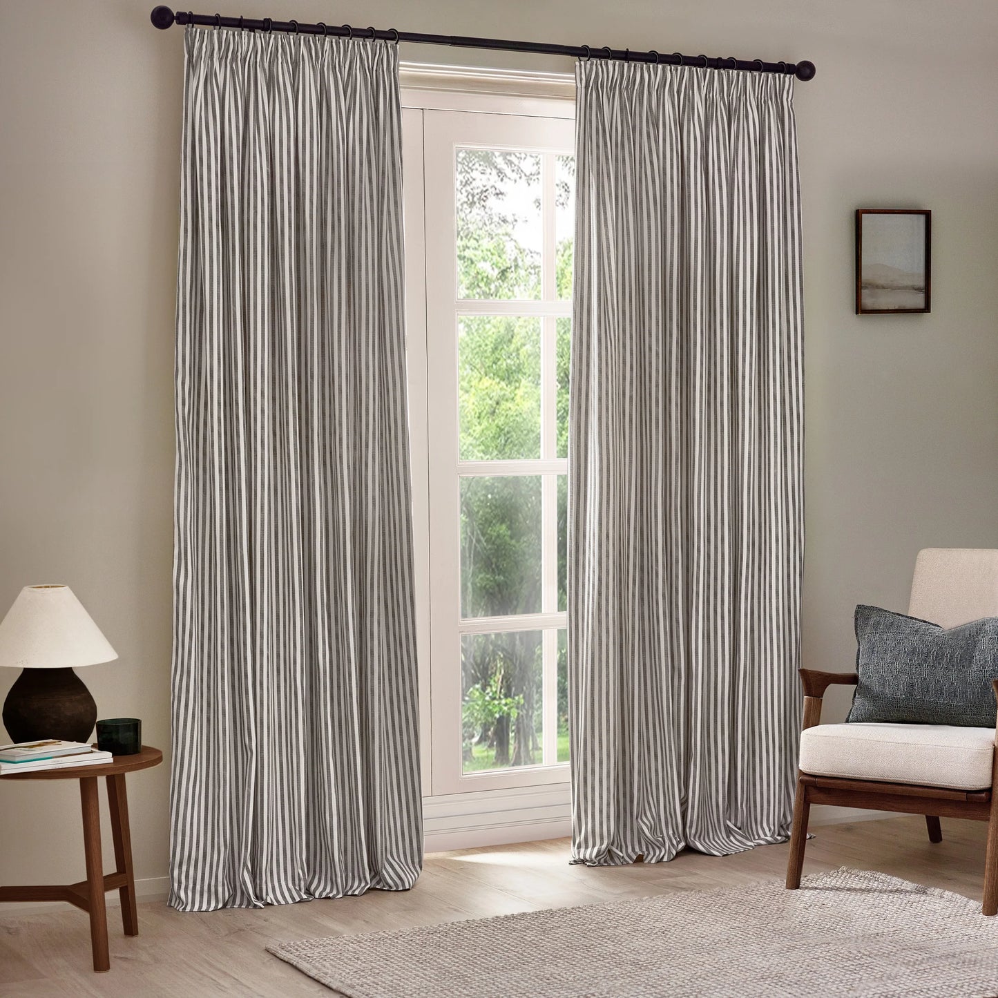 Yard Hebden Stripe Pencil Pleat Curtains - Grey