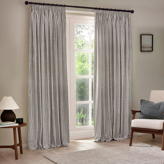 Yard Hebden Stripe Pencil Pleat Curtains - Grey