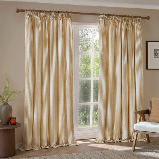 Yard Hebden Stripe Pencil Pleat Curtains - Honey Yellow