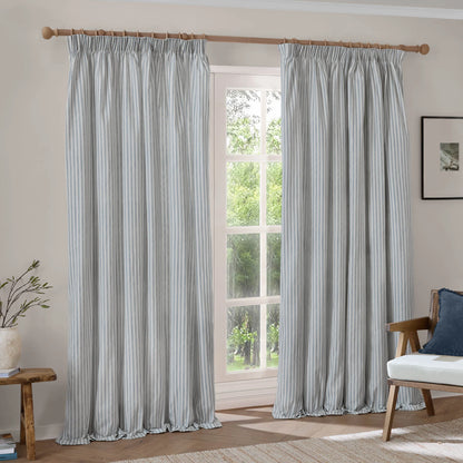 Yard Hebden Stripe Pencil Pleat Curtains - Mineral Blue