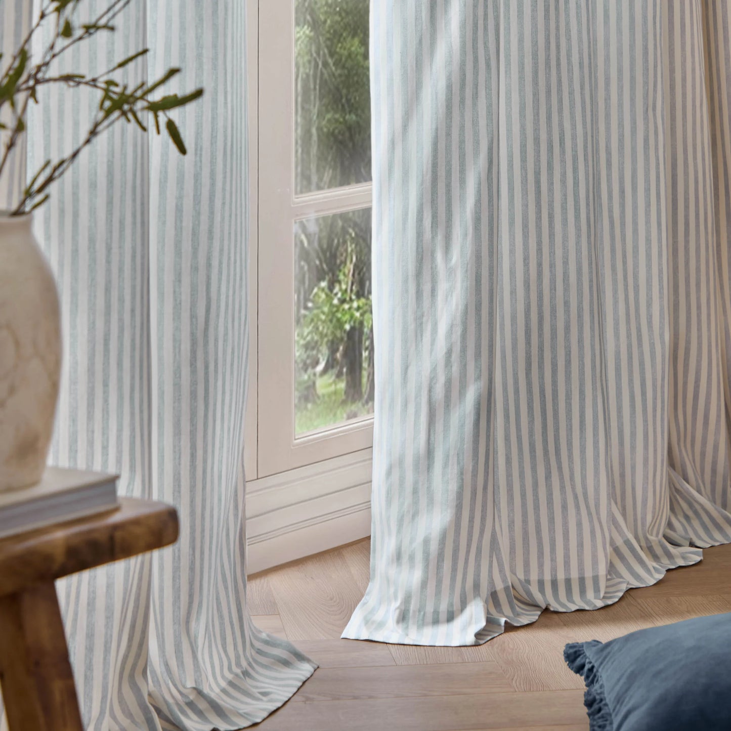 Yard Hebden Stripe Pencil Pleat Curtains - Mineral Blue