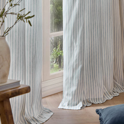 Yard Hebden Stripe Pencil Pleat Curtains - Mineral Blue